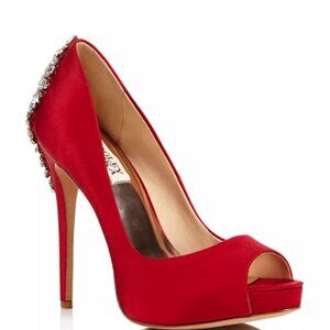 Badgley Mischka Kiara Red Satin Peep Toe Platform High-heel Pumps